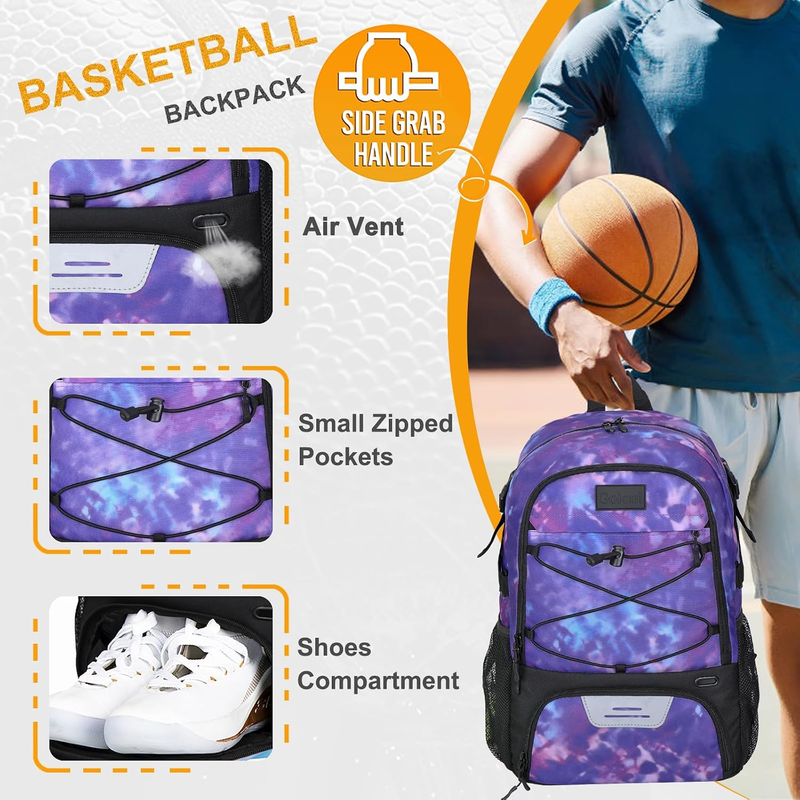 Soccer Basketball Backpack w/ Ball & Shoe Compartment Sports Travel Bag2