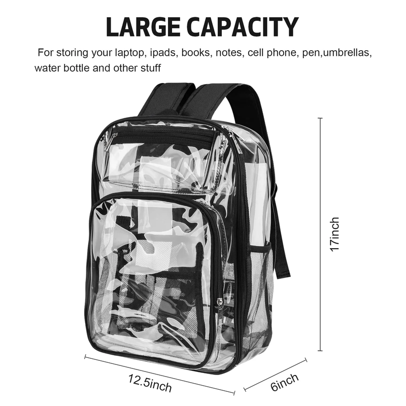 Clear Backpack, Heavy Duty PVC Transparent Backpack Stadium Approved with Reinfo3
