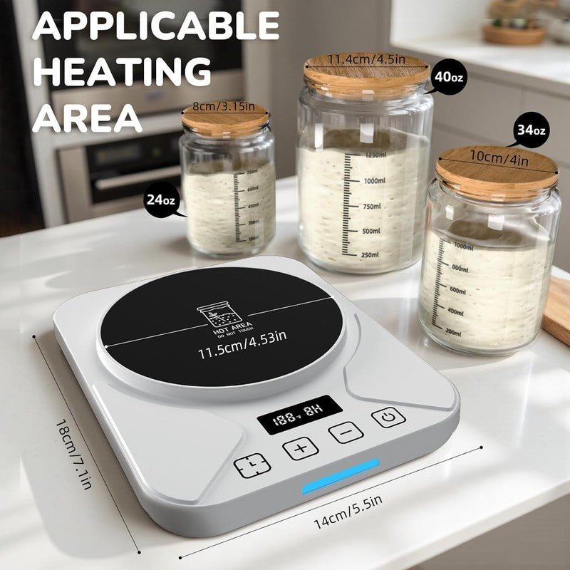 Sourdough Starter Warmer Mat White w/ Timer, Thermostat 70 100°F, Fits 40oz Jar5