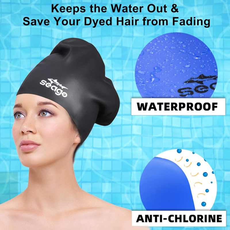 Adult Swim Caps 2 Pack Silicone Long Hair Waterproof Tear Resistant5