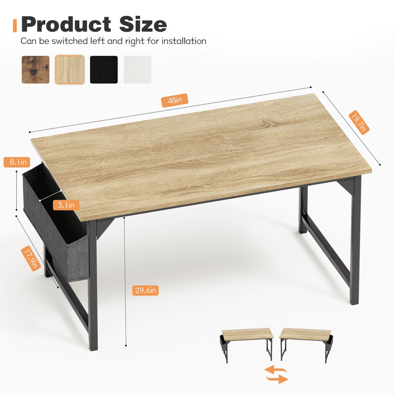 47" Computer Desk Small Office Writing Desk w/ Storage Bag & Headphone Oak6