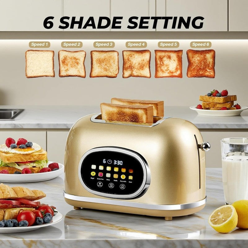 Smart Touch Screen 2 Slice Toaster Retro Stainless Steel, 6 Bread Settings4