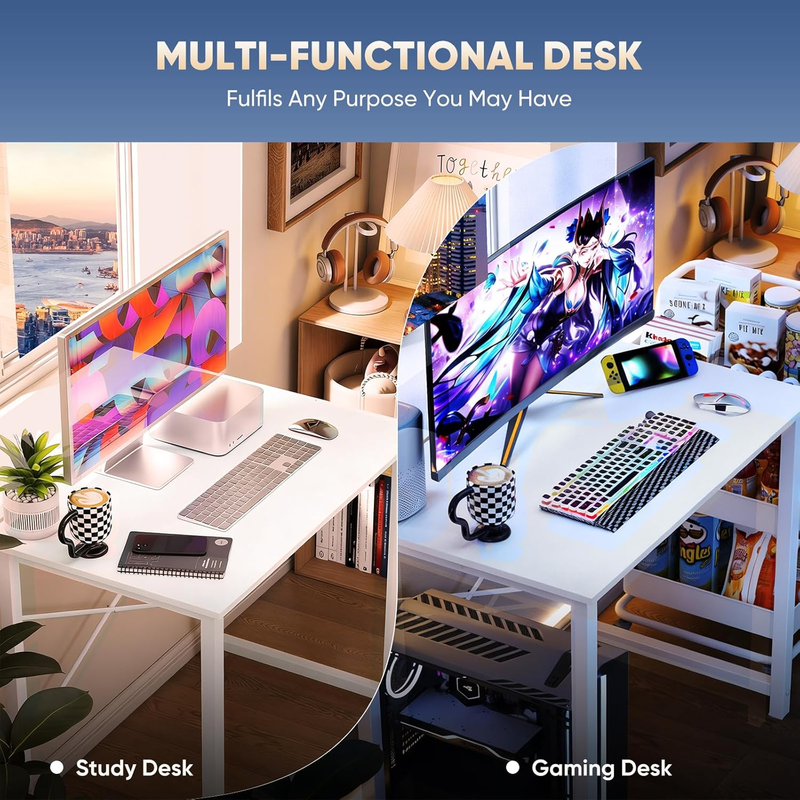 31in Computer Desk Small Study Writing Work Table White X-Shaped Frame3