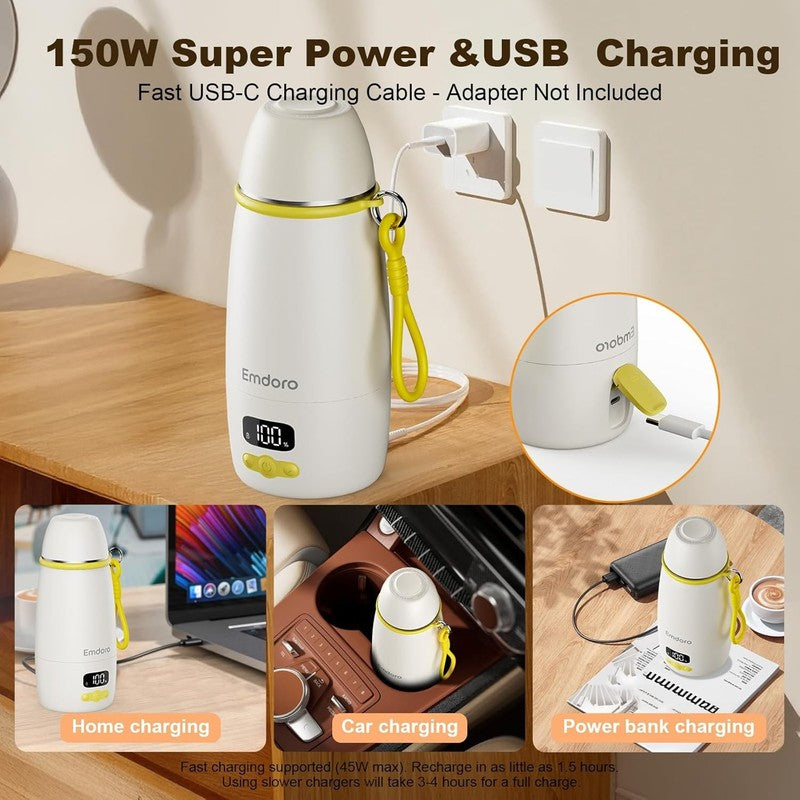 Portable Baby Bottle Warmer 17.5oz Temp Control 212℉ 16000mAh Travel5
