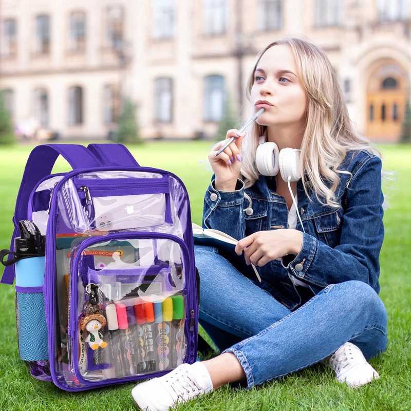 Clear Backpack, Heavy Duty PVC Transparent Backpack Stadium Approved with Reinfo6