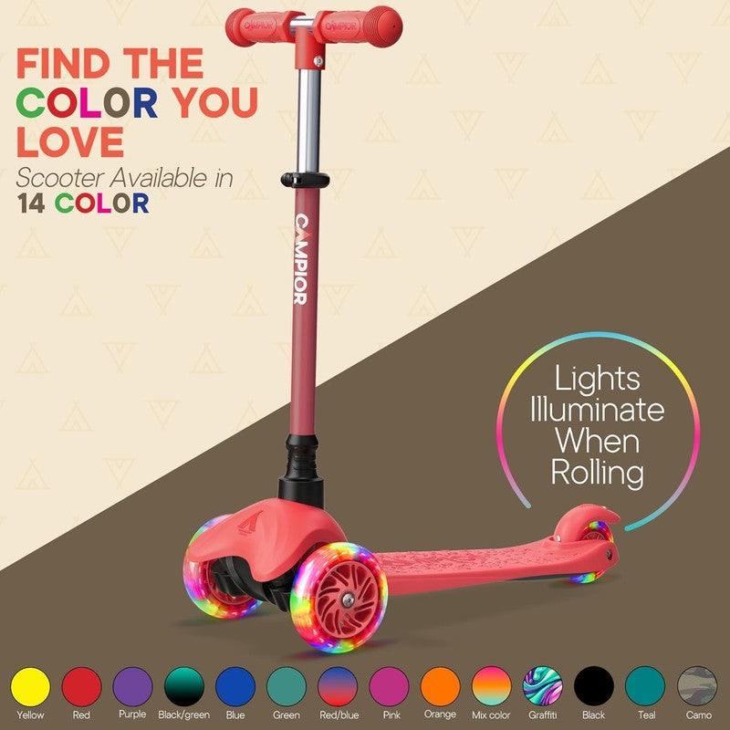 Kids 3 Wheel Scooter Lean to Steer LED Wheels Adjustable Handlebar Red6