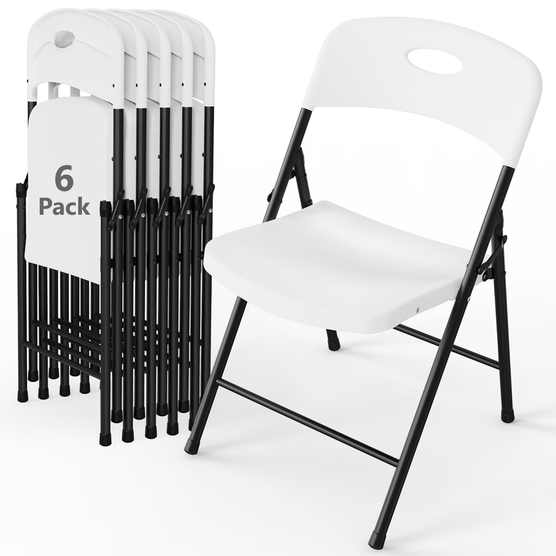 Resin Folding Chair Set of 6, Reinforced Metal Frame Stackable Plastic Folding C11