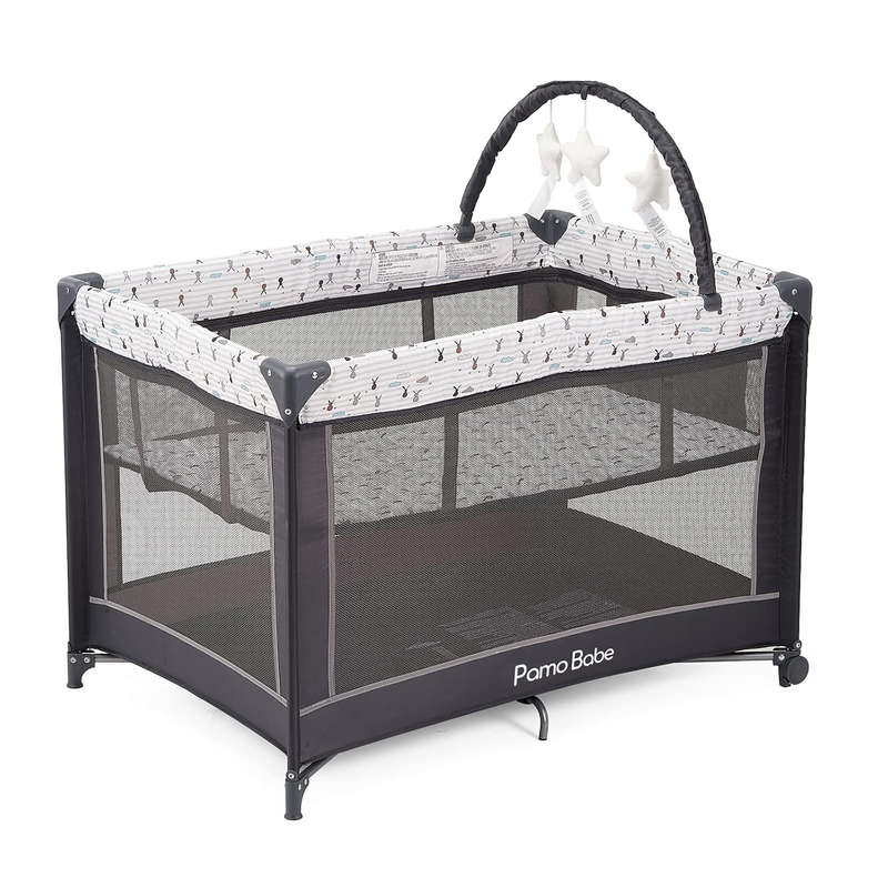 Portable Playard,Sturdy Play Yard with Padded Mat and Toy Bar with Soft Toys1