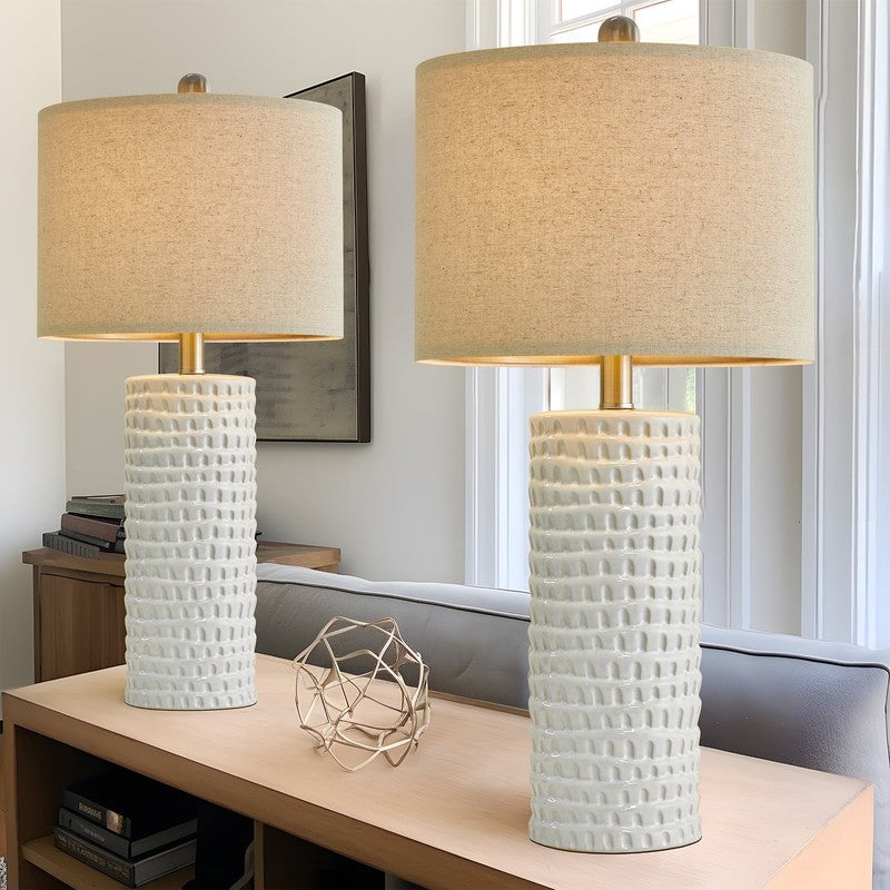 Set of 2 Ceramic Table Lamps 24.5" Modern White for Bedroom & Living Room4