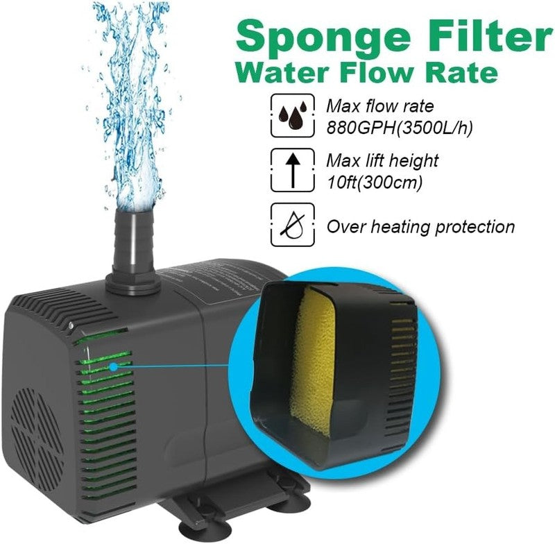 Whisper Quiet 880GPH Submersible Pump with Overheat Protection for Aquariums1
