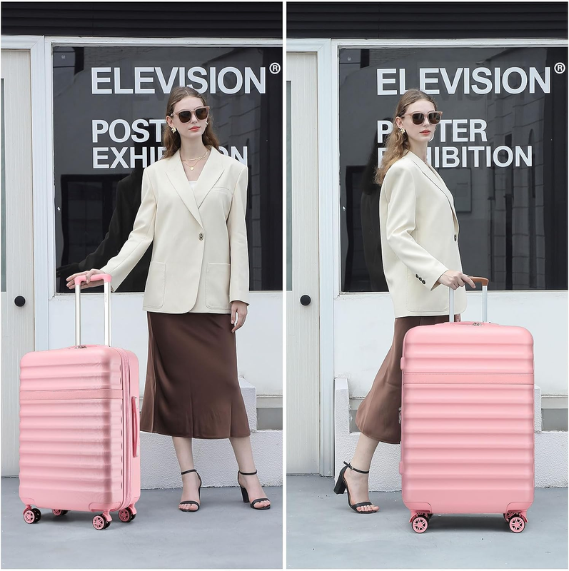 28 Inch Expandable Hardside Luggage ABS PC TSA Lock Suitcase Cream Pink2
