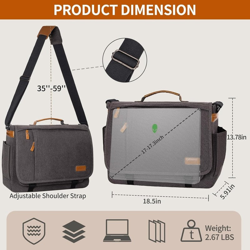 ESTARER Mens Messenger Bag 17 17.3" Laptop Canvas Work Travel Grey3