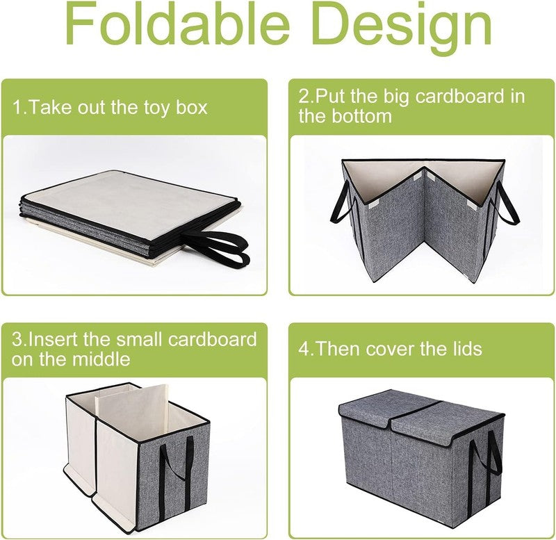 Large Kids Toy Box Chest Storage Organizer Collapsible Bins Double Lid Grey4