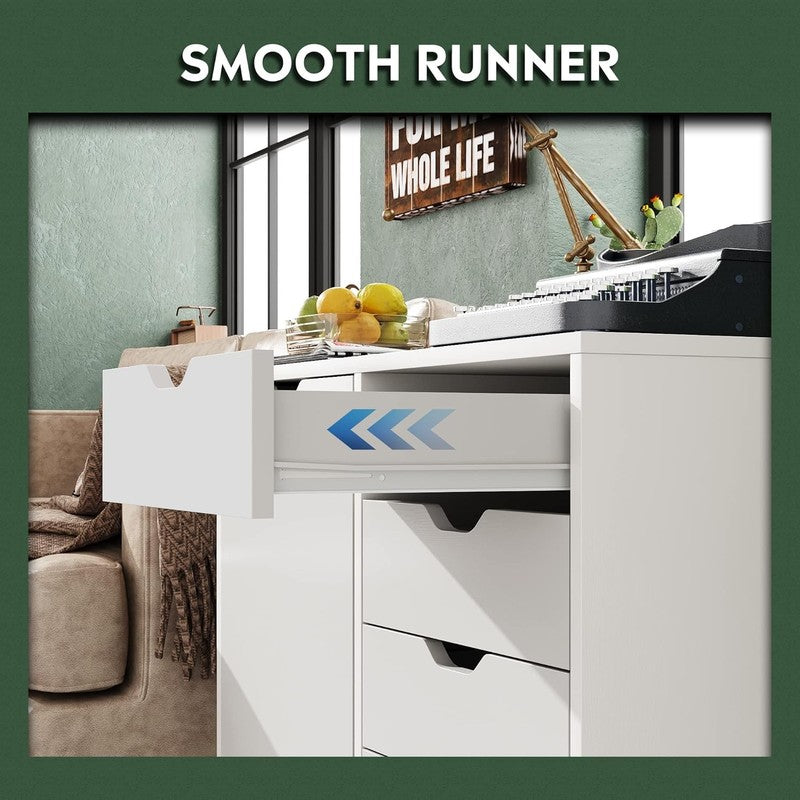 Stylish 5-Drawer Wood Dresser Chest & Mobile Storage Cabinet for Home Office5