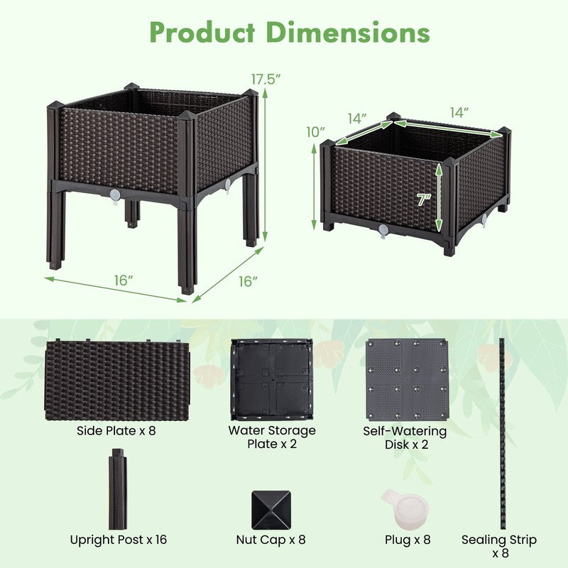 Elevated Plastic Raised Garden Bed Planter Kit for Flower Vegetable Grow 2 Set2