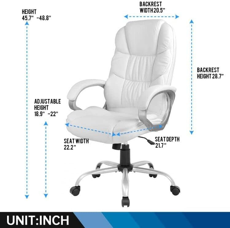 Ergonomic High Back White PU Leather Executive Office Chair with Lumbar Support2