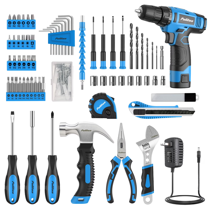 148PC Home Tool Kit 12V Cordless Drill Set Tool Box DIY Repair Blue2