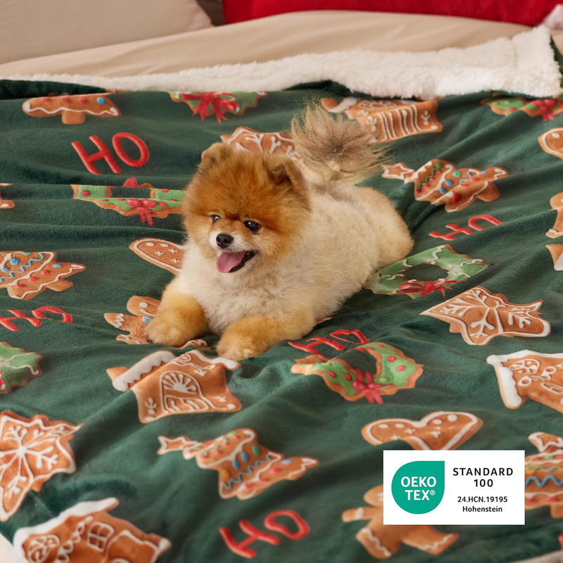 Christmas Throw Blanket Soft Sherpa 3D Gingerbread Couch Sofa Bed 50"x60" 3