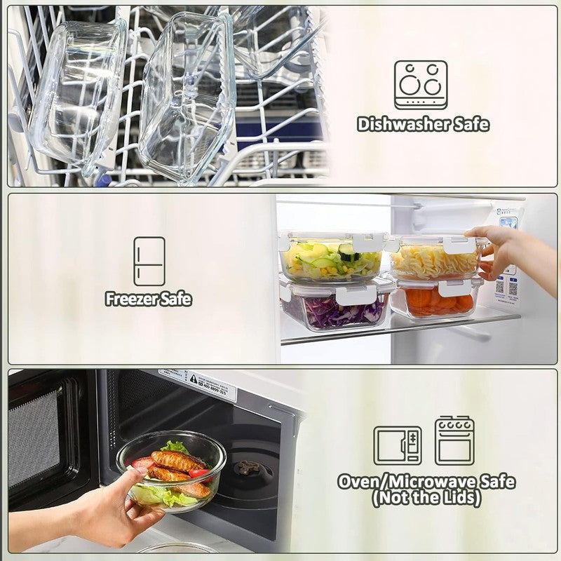 10 Pack Glass Meal Prep Containers Airtight Snap Lock Lids White3