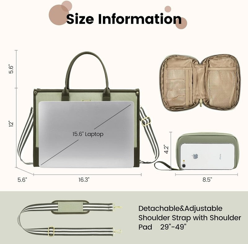 Laptop Tote Bag for Women, Lightweight Pu Leather Work Tote Bag with Clutch Purs1