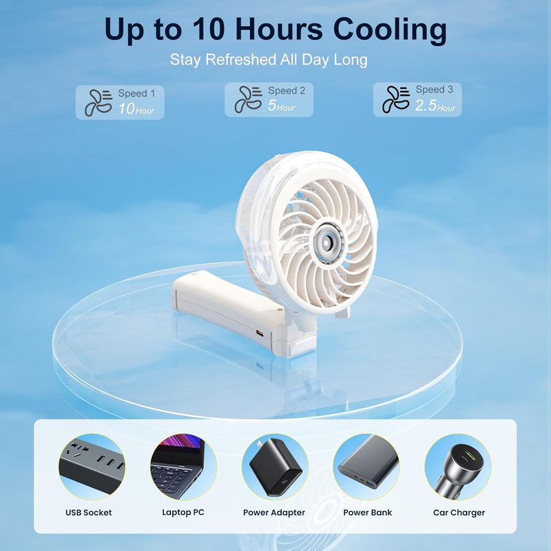 Portable Handheld Misting Fan USB Rechargeable Foldable Beige7