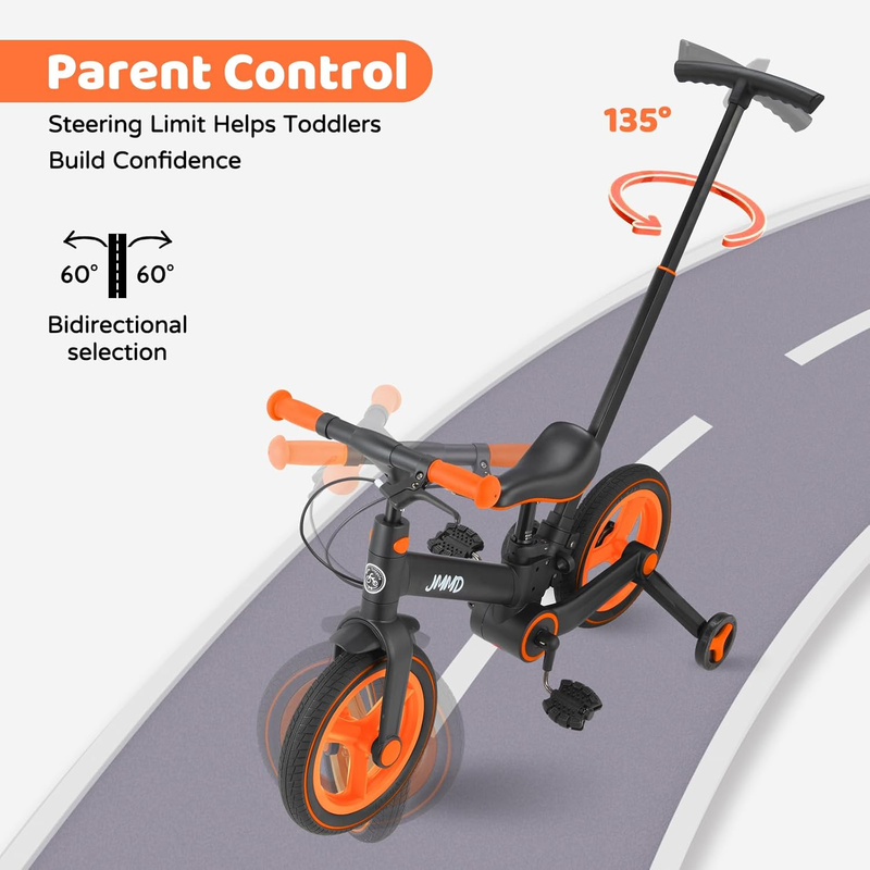 6-in-1 Toddler Bike 12" Balance Bike Push Handle Training Wheels Kids2