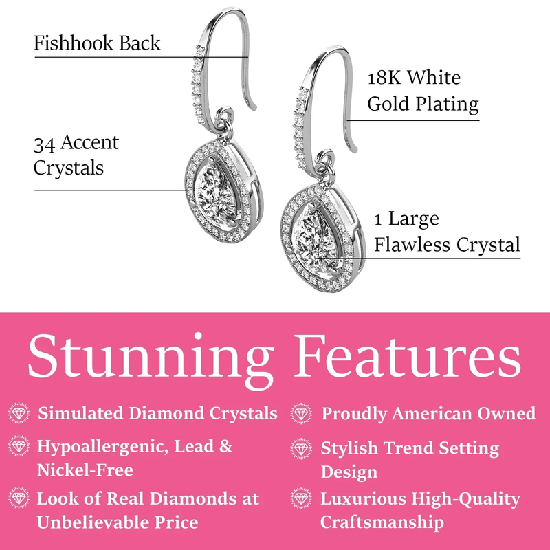 Isabel Dangle Earrings 18K White Gold Plated w/ Simulated Diamond Crystals Women1