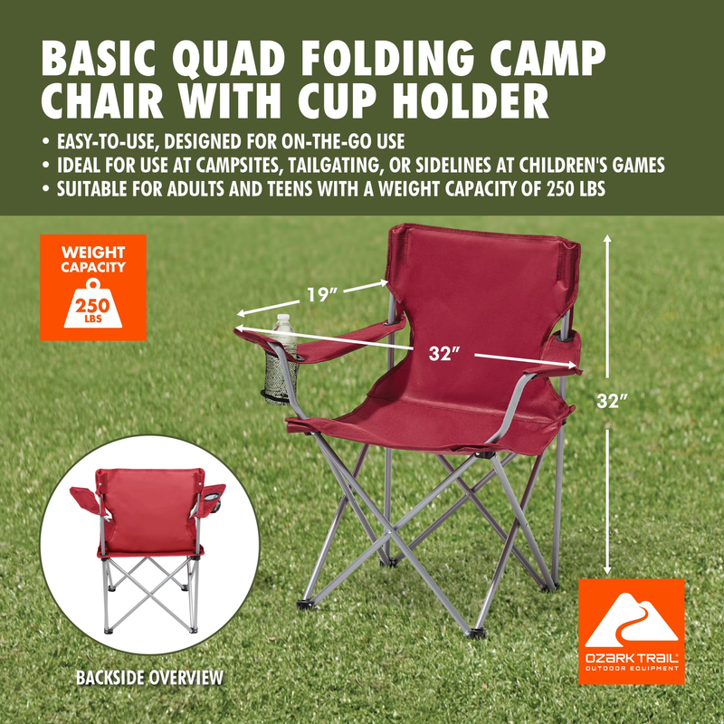 Quad Folding Camp Chair with Cup Holder, Red4