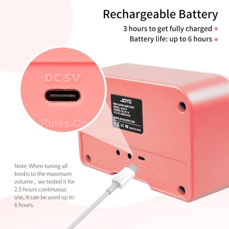 JA-02 II Mini Guitar Amp, 5W Bluetooth Rechargeable Practice Amplifier (Pink)4