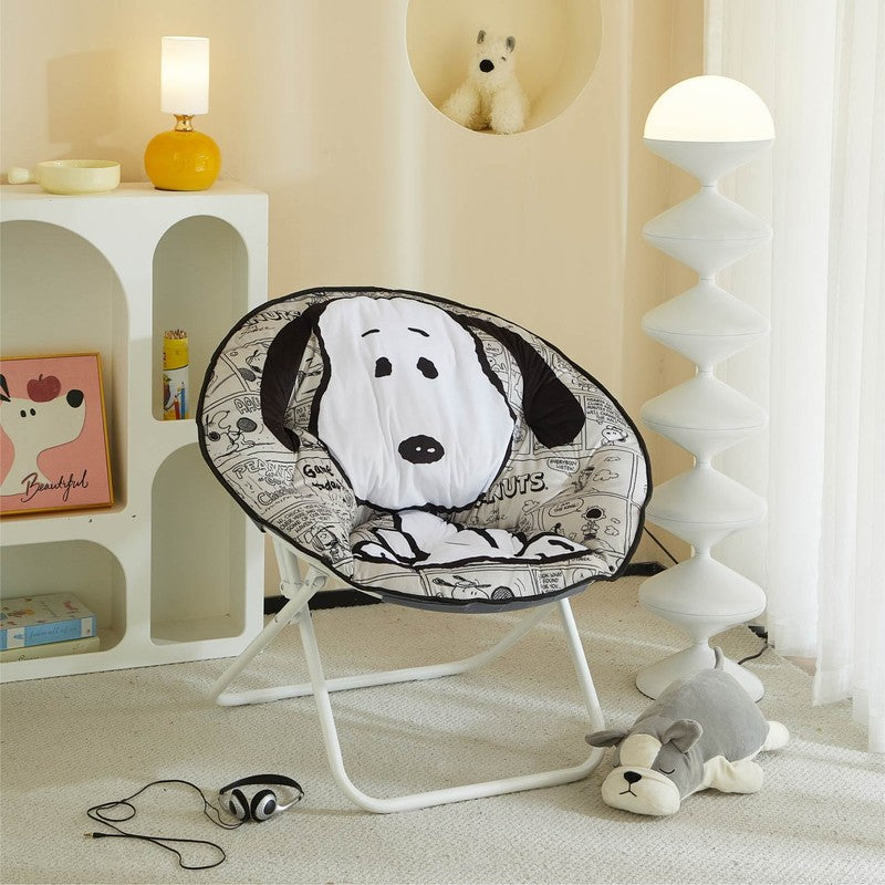 Snoopy Folding Saucer Chair for Teens and Adults, Black and White1