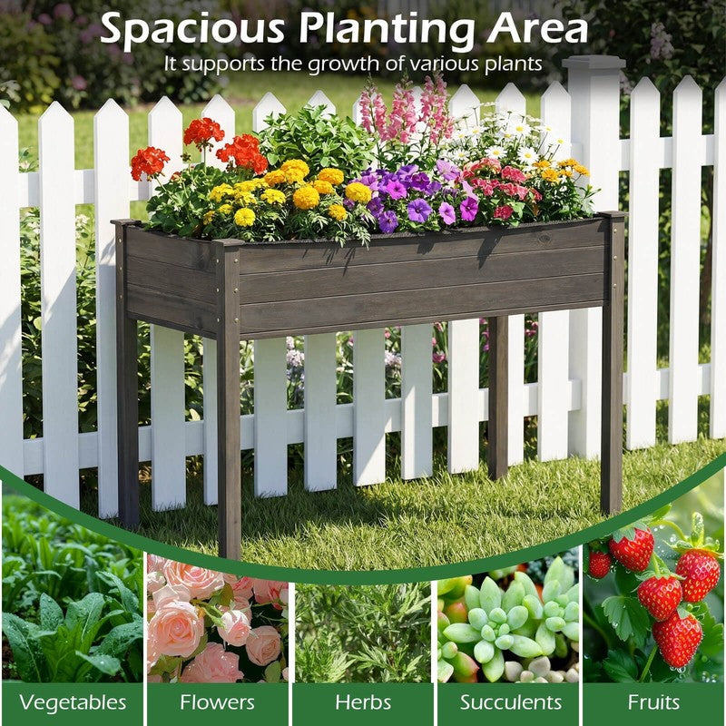 Wooden Raised Vegetable Garden Bed Elevated Grow Vegetable Planter Gray4