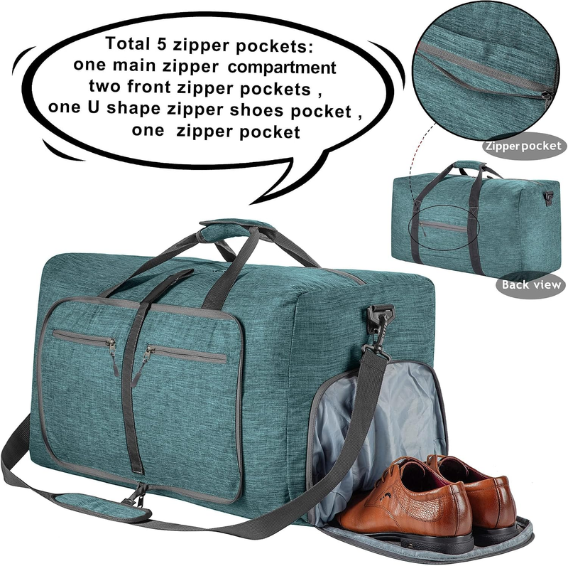 65L 85L 115L Foldable Travel Duffel Bag Weekender Overnight Shoe Pocket3