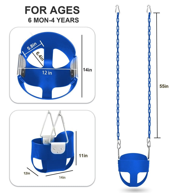 Baby Swing High Back Toddler Bucket Seat w/ Coated Chains & Carabiner, Blue5