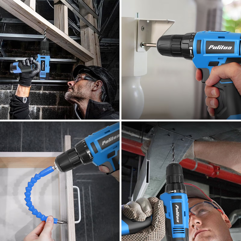 148PC Home Tool Kit 12V Cordless Drill Set Tool Box DIY Repair Blue5
