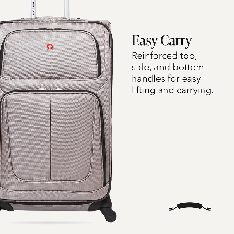 Large Softside Expandable Spinner Luggage Lightweight Travel Suitcase Pewter3