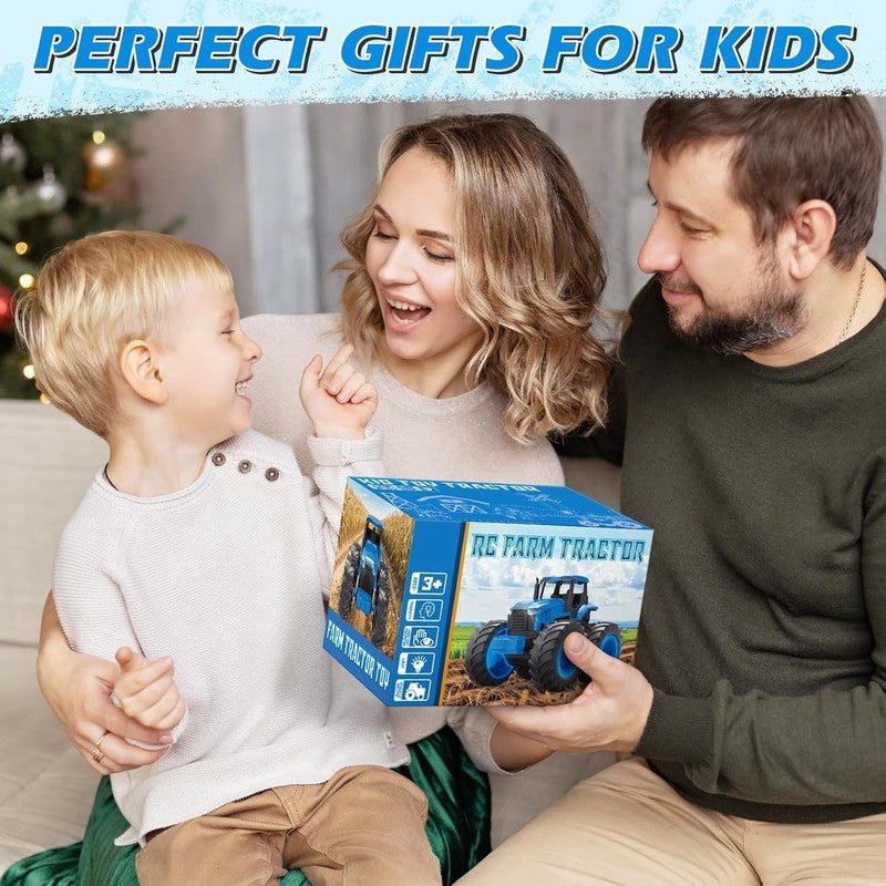 Remote Control Tractor Toys, Light up Farm Monster Trucks Toy for Boys 3, 4, 5, 6