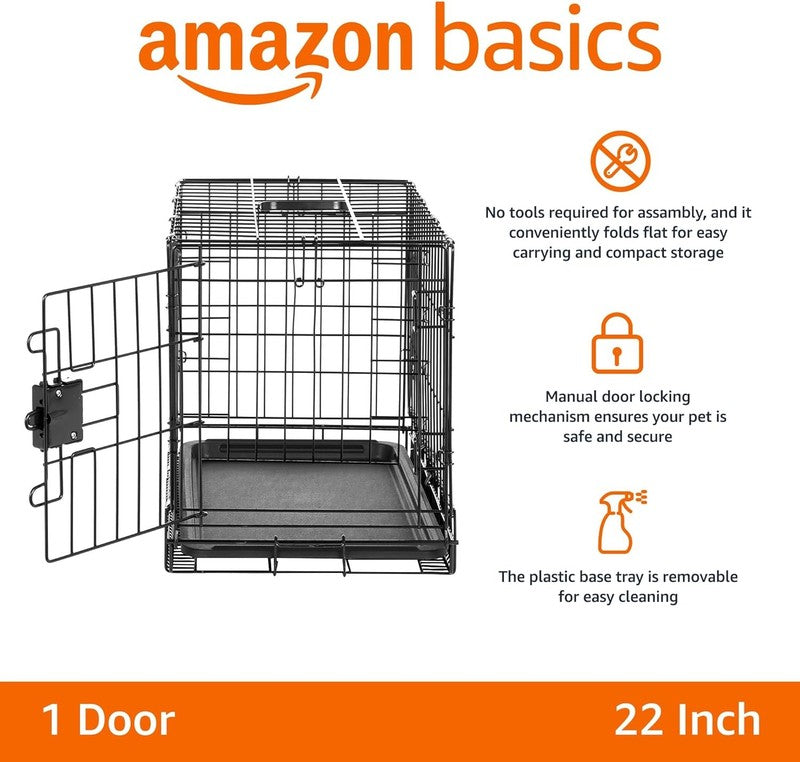 Foldable Metal Wire Dog Crate w/ Tray Divider 22x13x16 Travel Black1