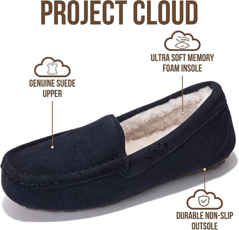 Women Genuine Leather Slippers Fur Lined Memory Foam Moccasin Cathi2