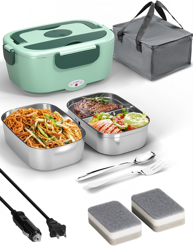 Electric Lunch Box Fast Heating Portable Food Warmer 2x53oz Stainless Steel9