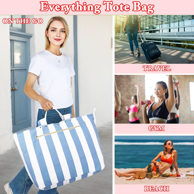 Large Waterproof Beach Tote Bag Canvas Pool Travel Bag Wet Pocket6