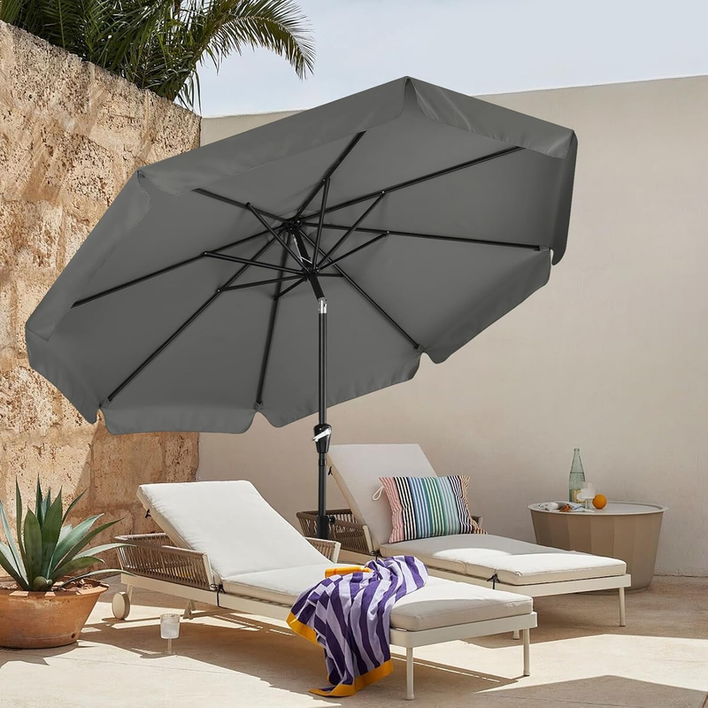 Outdoor 9FT Market Umbrella Crank Tilt Waterproof UV Protection Gray1