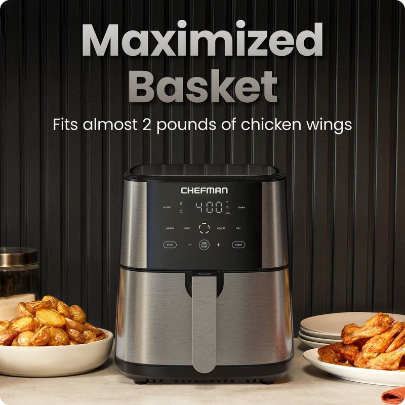 Turbofry 6QT Digital Air Fryer, Touch Controls, 4 Functions, Stainless Steel New2