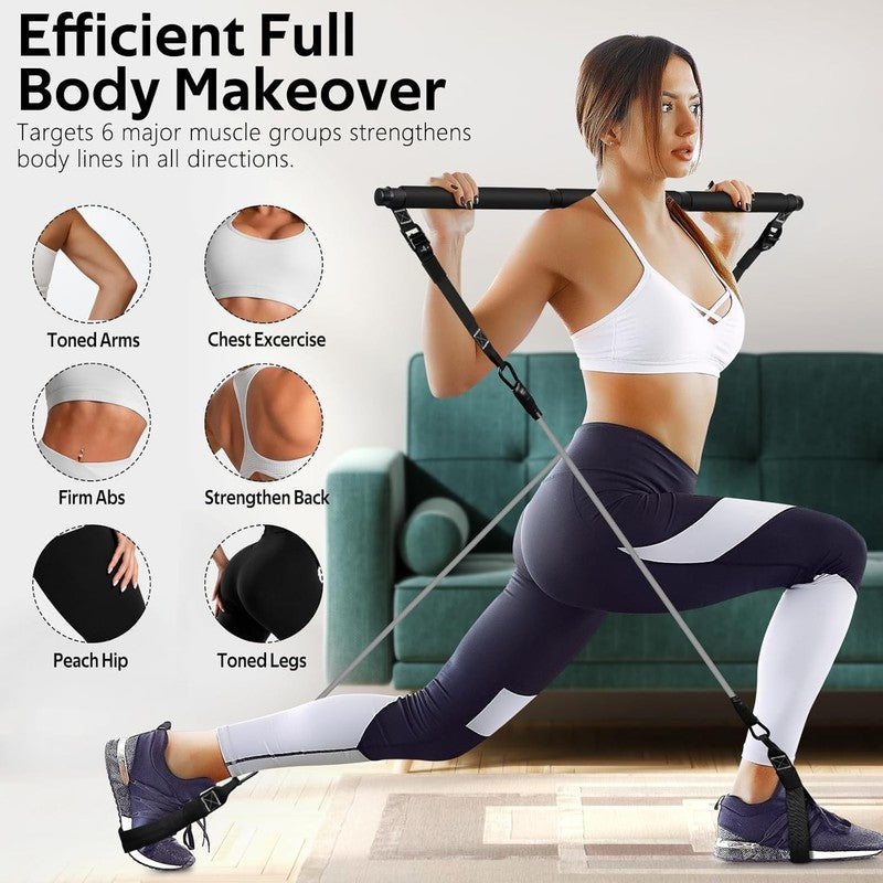 Pilates Bar Kit w/ Resistance Bands Adjustable Metal Buckle Full Body Workout4