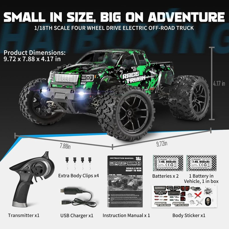 1:18 Scale All Terrain RC Car 18859, 36 KPH High Speed 4WD Electric Vehicle with2