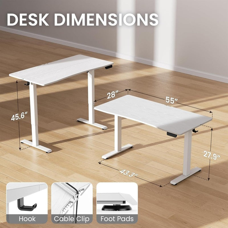 55x28 Electric Standing Desk Adjustable Height Sit Stand Home Office White2