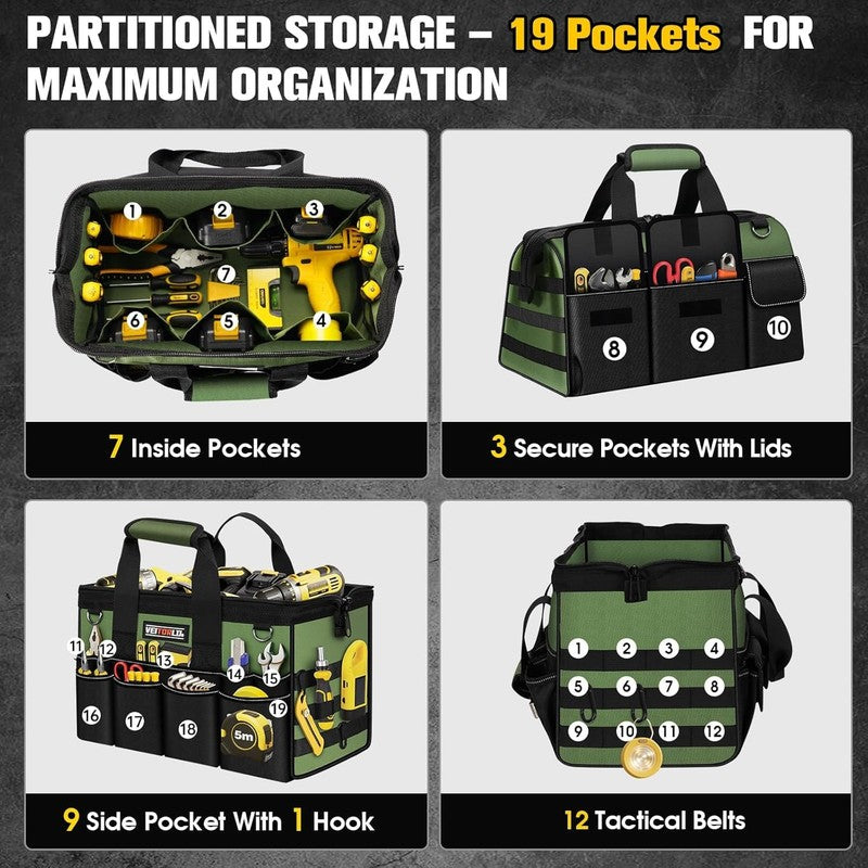 16" Heavy Duty Tool Bag 19 Pockets Portable Organizer Electrician Toolbox2