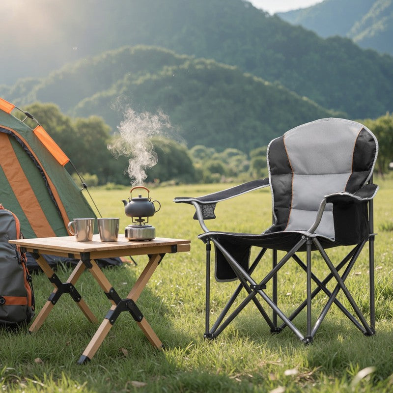 Oversized Camping Folding Chair, Heavy Duty Padded Chair with Cup Holder Storage8
