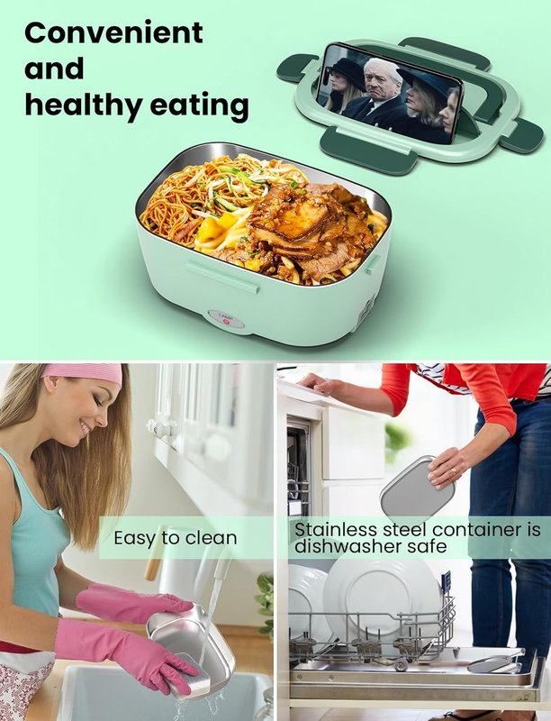 Electric Lunch Box Fast Heating Portable Food Warmer 2x53oz Stainless Steel5