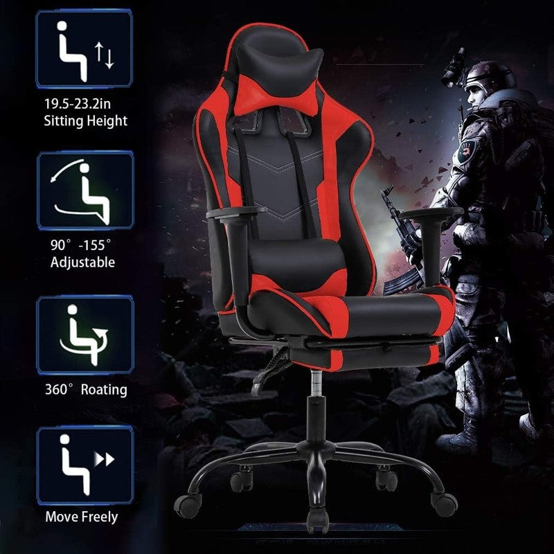 Ergonomic Gaming Chair with Footrest & Lumbar Support - Red High Back Chair5
