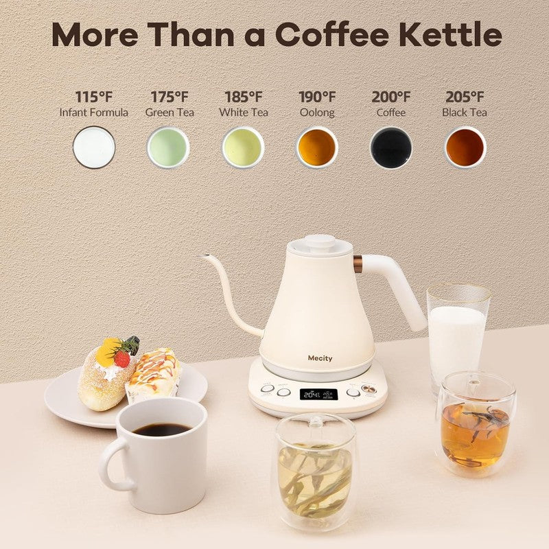 Gooseneck Electric Kettle 0.8L 1200W LCD Temp Control Keep Warm Off White5